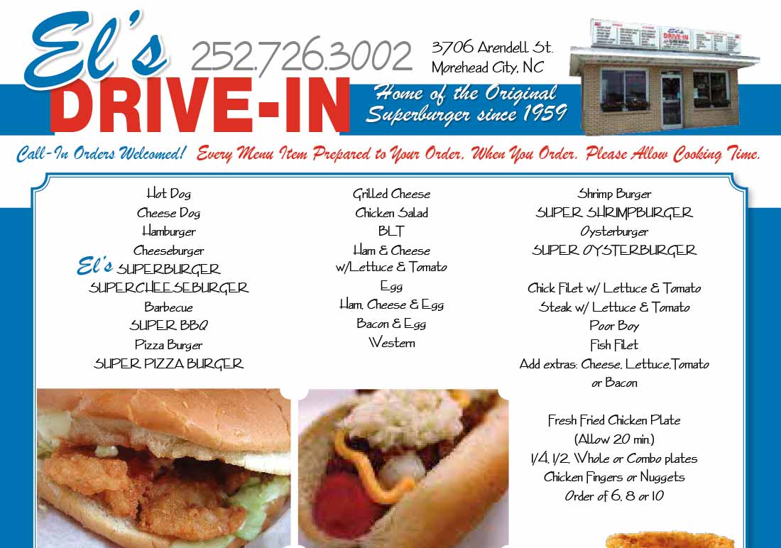 Menu for El's Drive-In | Fast Food Drive-In in Morehead City, NC